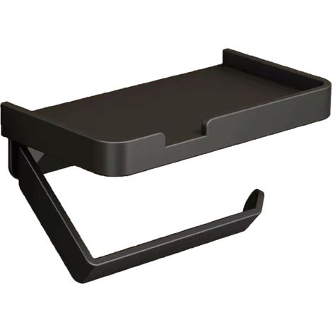 Porta carta igienica con mensola, porta carta igienica da parete, 3 metodi di installazione [senza foratura, adesivo, viti], accessorio per bagno e cucina, nero opaco