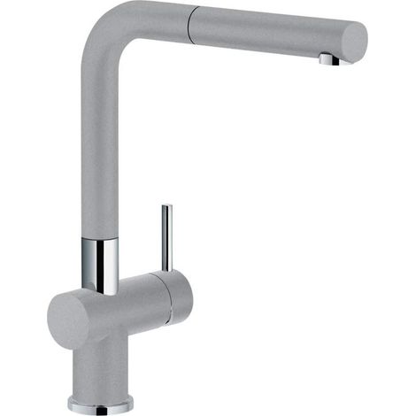 FRANKE Armatur ACTIVE-PLUS, Zugauslauf, Hochdruck, Schwenkauslauf, hoher Auslauf, Seitenbedienung beidseitig, Chrom-Steingrau