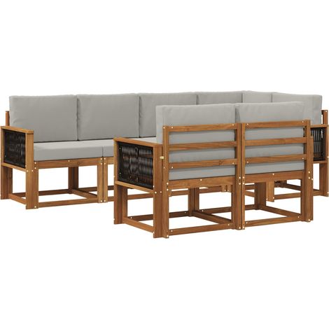 Outdoor Sofa Set 7 pcs Natural and Light Grey Polyester vidaXL (1/5)