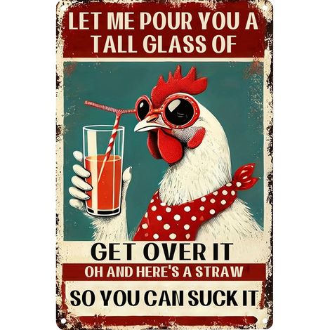 Plaques de poulet drôles pour poulailler Plaque métallique en étain de poulet pour la décoration de la maison, de la ferme, du poulailler, de la cuisine de la ferme, du jardin (1/5)