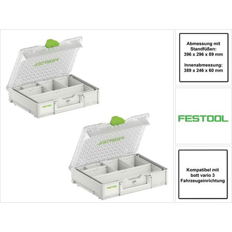 Festool – Coffret Systainer Organizer 6x casiers 50x50 à 100x350mm – Dimensions 396x296x89mm – Capacité 20kg – Pour rangement pièces et accessoires - 6xESB