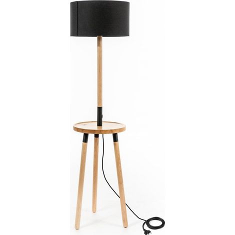 Lámpara de pie Acrux en tela negra y madera STS - 40cm x 40cm x 135cm (1/3)