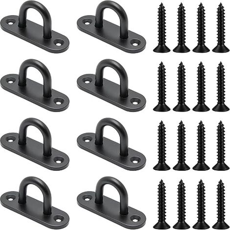 8 Pcs Œillets Plaque Inox, Pontet Inox, M6 Crochet Plafond Charge Lourde, Crochet de Plafond Noirs pour Murs, Terrasses, Sangles d'Entraînement, Voiles d'Ombrage, Cordes, Vis Incluses (1/5)