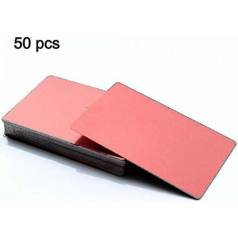 50 cartes de visite en métal (alliage d'aluminium) vierges pour gravure laser, personnalisables, 10 couleurs au choix.-86mm x 54mm x 0.2mm-Rose gold (1/3)