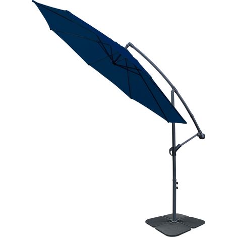 3M Cantilever Banana Umbrella Garden Sun Shade Hanging Blue Parasol with Base Weight (1/2)