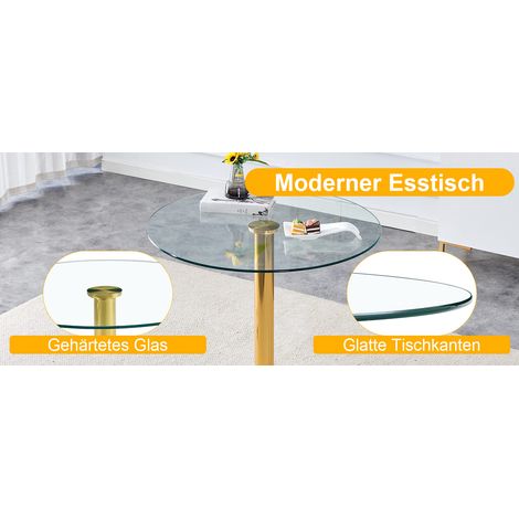Table à manger, spacieuse, 85 x 85 x 76 cm, or et transparent (1/5)