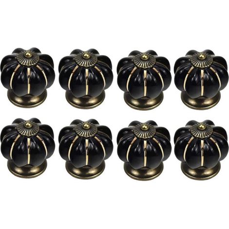 Promotion 8 x Boutons de tiroir en céramique bouton de meuble forme citrouille pour tiroirs et placards de cuisine (Noir) (1/4)
