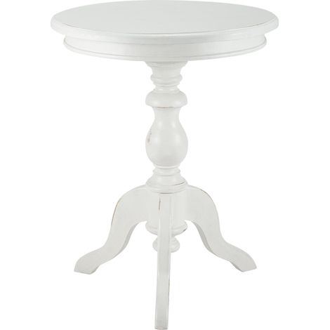 Table d'appoint en bois de mindi blanc antique Ø 50 cm style shabby chic 100009144 (1/5)