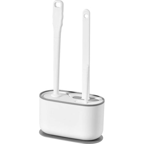 Juego de cepillos para inodoro, accesorios de baño, limpiador de inodoro, limpieza profunda, juego de cepillos multifuncionales para inodoro colgante (blanco perla) (1/5)