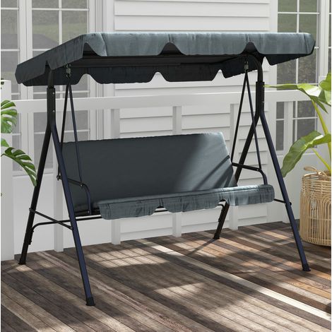 fauteuil 3 places jardin balcon gris polyester toit inclinable OKMYHOME (1/5)