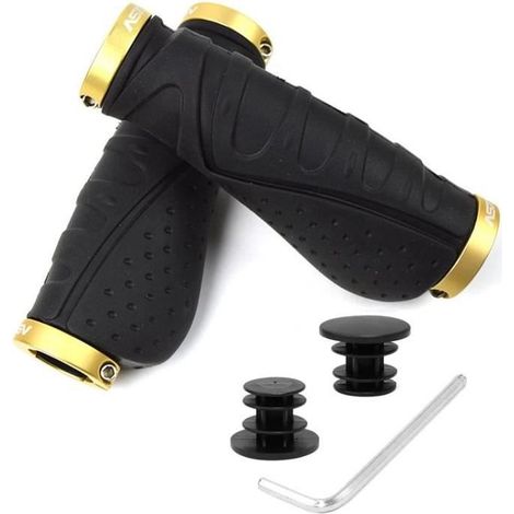 Poignées de Guidon Vélo Antidérapant Ergonomique INSFITY - Noir/Champagne - Pour VTT Adulte - Garantie 2 ans