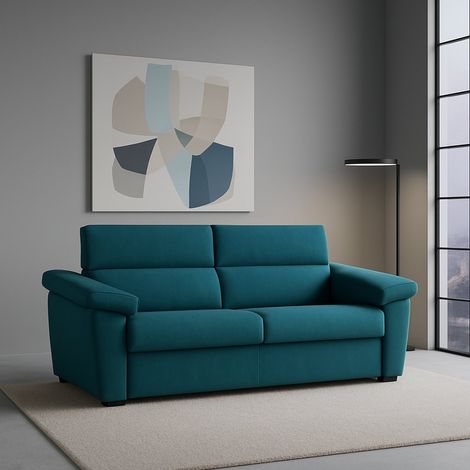 Divano Letto 2 Posti Contrada, Sfoderabile, Contenitore Made in Italy, di Apertura a Ribalta, 205x95 cm Azzurro (1/5)