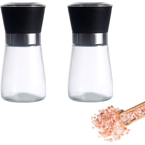 Moulin à sel et à poivre, lot de 2, acier inoxydable et verre, moulins à épices avec mécanisme de broyage en céramique réglable, réglage manuel pour épices fraîchement moulues, accessoires de cuisine (1/5)