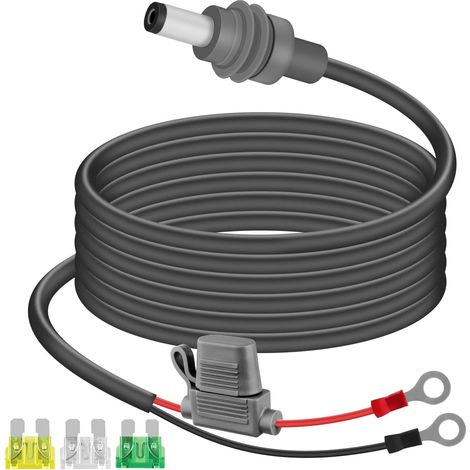 Câble d'alimentation DC 18AWG 12V-24V pour Mini avec Porte-fusible intégré 30A ATC/ATO, O-Ring vers DC 5.5x2.1mm Câble Batterie directe, pour Camping-Car, Marine(3M/10FT) (1/5)