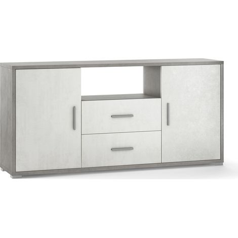 Mobile 2 Ante 2 Cassetti 174x84x41 cm Cemento/Ossido Bianco (1/3)