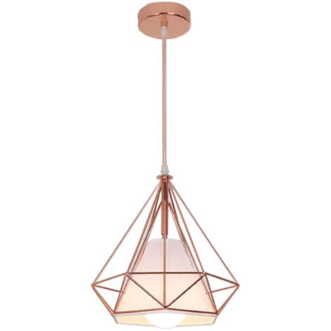 royaluxe- Lampe De Plafond En Fer Plafonnier Vintage En Forme De Cage De Diamant 25CM Lustre De Restaurant, Bar, (Or Rose) (1/5)