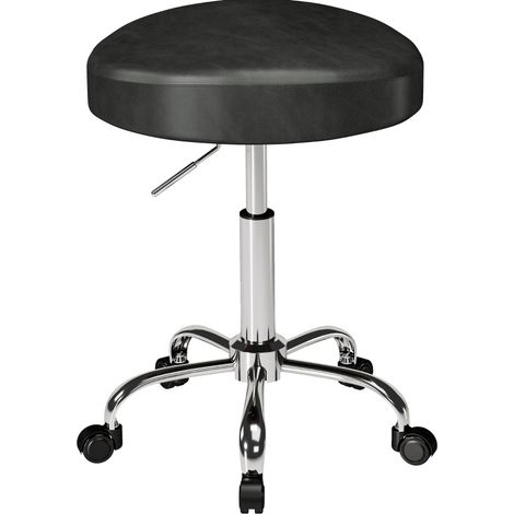 Sgabello girevole con ruote in PU nero, altezza regolabile, seduta imbottita per salone e beauty (1/4)