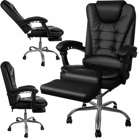 Silla de oficina con reposapiés, de piel sintética - negra (1/5)
