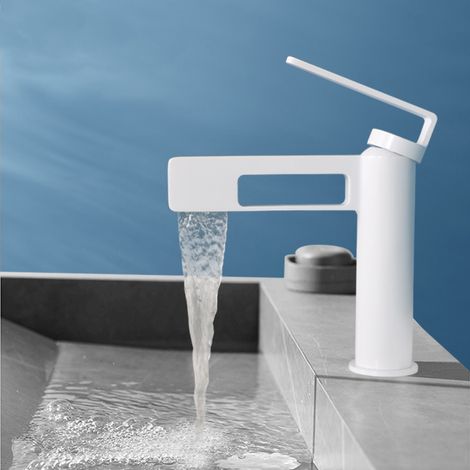 Modern Creative Design Bathroom Faucet, Black Sink Faucet, Bathroom Mixer Tap Single Hole Sink Faucet, Brass (white) (1/4)
