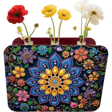 Ensemble de vases à fleurs créatifs en bois avec peinture diamant double face - Décoration de table pour adultes - Décoration de salon (1/5)