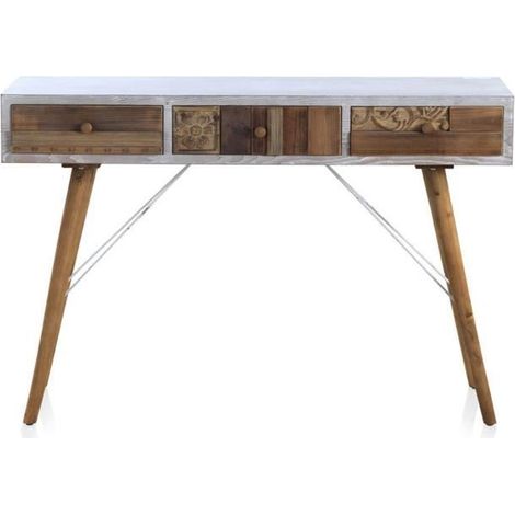 Console en panneaux MDF plaqué en sapin coloris blanc - Longueur 120 x Hauteur 81 x Largeur 36 cm (1/4)