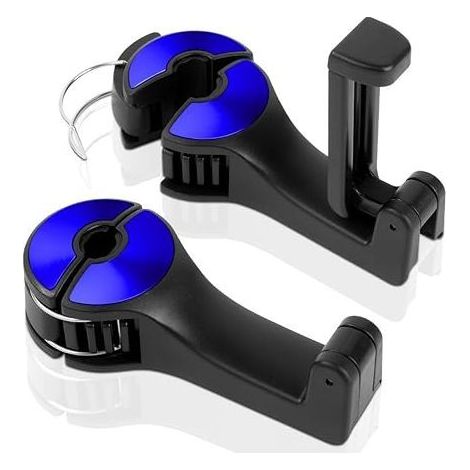 Ganchos para asientos de coche, ganchos para reposacabezas de coche, soportes universales para vehículos con soporte para teléfono móvil, para colgar ropa y bolsos (azul, 2 unidades) (1/5)