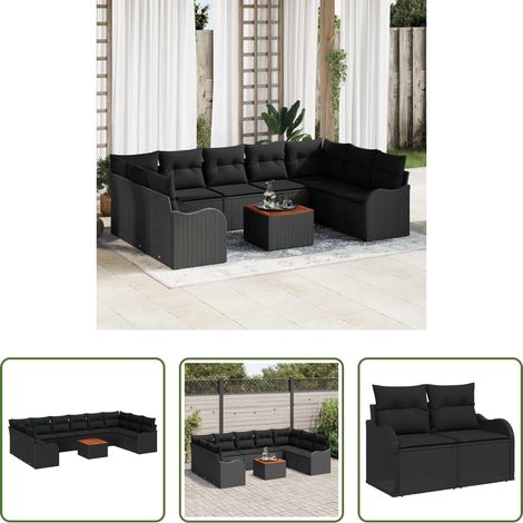 Gartenmöbel - Gartensofa-set mit Speicher 10 pcs Schwarz Poly-Rattan (1/5)