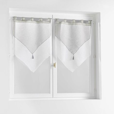 Paire pompon passants 2 x 60 x 120 cm voile double sable duetto Gris/blanc (1/3)
