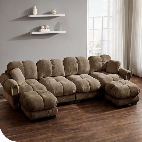 Canapé modulable en U 4 places en tissu chenille marron avec 2 (1/5)