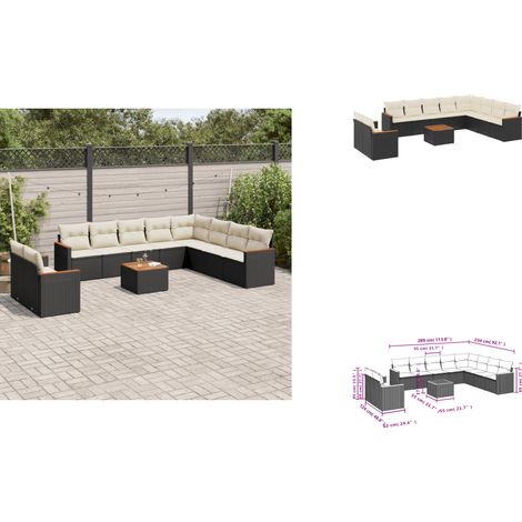 11-tlg. Garten-Sofagarnitur mit Kissen Schwarz Poly Rattan - Gartenmöbel Set - Esszimmergarnitur - Outdoor Möbel - Lounge Sofa - Rattan Gartenmöbel (1/3)