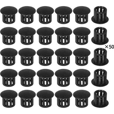 Tapones de plástico para tubos y postes de valla, de clip, de encaje a presión - 11 mm, negros, paquete de 50 unidades.