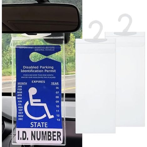 Lot de 2 supports de plaque en forme de handicap transparents avec grand crochet, plaque de protection transparente à suspendre pour handicapés automobiles (1/5)