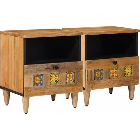 Nachttisch 2 pcs Natur 40 x 33 x 46 cm Massivholz Mango vidaXL