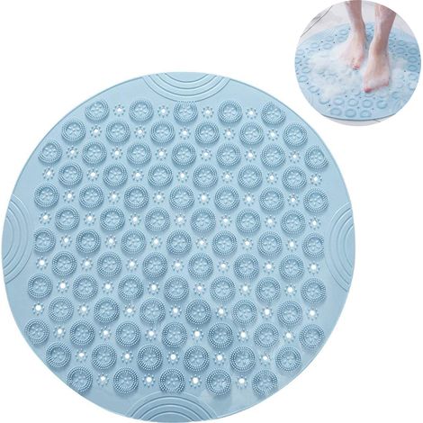 Tapis de douche rond antidérapant avec ventouses en caoutchouc ultra-résistantes et trous d'évacuation, tapis de massage des pieds lavable en PVC pour la douche, adapté aux enfants, aux adultes, aux p (1/5)