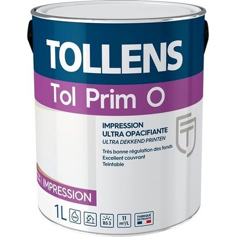 Impression semi tendu ultra opacifiante et adhérente TOLLENS Tol Prim O régule les fonds Choix de couleur: Blanc - Conditionnement: 1 Litre