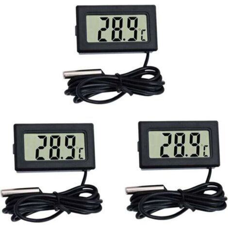 Thermomètre 2 mètres noir Mini Thermomètre Moniteur de température de thermomètre LCD numérique avec sonde externe pour voiture/réfrigérateur/aquarium/réservoir de poissons/chambre (3 pièces noir) (1/4)