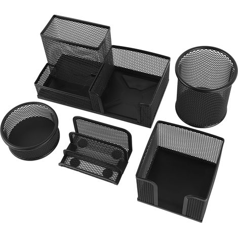 Lot porte-stylos métallique multifonction, organiseur de bureau en filet pour stylos, crayons, classe et dortoir. (1/5)
