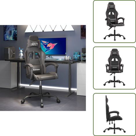 Chaise de jeu pivotante - vidaXL Chaise de jeu Noir et gris Similicuir - Chaise de jeu avec dossier réglable (1/5)