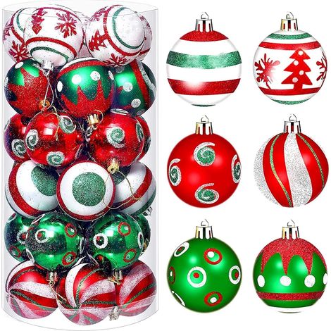 30 boules de Noël, 6 cm, rouges et vertes – décorations incassables à suspendre pour décorer le sapin, les fêtes, la maison et les réceptions. (1/5)
