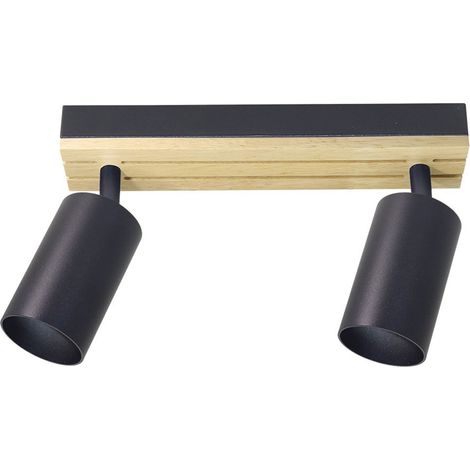 Regleta Waikato 2xGU10 negro/madera orientable 16,5x26x5,5 cm