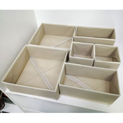 Scatola portaoggetti, set di 6 contenitori pieghevoli in tessuto non tessuto per cassetti, cestini portaoggetti per calzini, reggiseni, vestiti per bambini (beige)