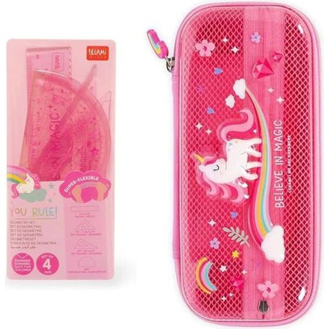 Règle - Équerre - Rapporteur - Kit Géométrie Scolaire - 15 cm - 10 cm - 180° - PVC Flexible - Lot Complet (1/5)