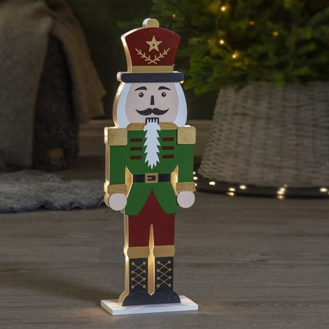 LED Weihnachtsleuchte ,Nutcracker', beleuchteter Nussknacker aus Holz, 10 LEDs, Batterie + Timer, bunt, H 52cm (1/5)