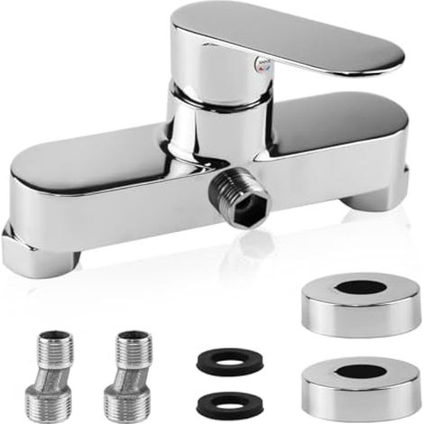 Monocommande Robinet Douche, Robinet Baignoire De Douche Mural, Robinet Douche Monocomm Argenté, Raccord Fileté Pour Flexible En G1/2, Chromé (1/5)