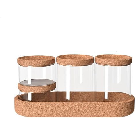 Organisateur de salle de bain, lot de 4, en verre transparent, avec couvercle, pour les accessoires d'hygiène et de routine quotidienne.-AquaForge (1/5)