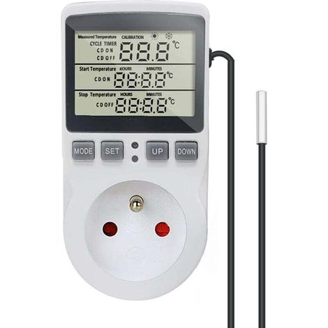 Digitaler Thermostat-Temperaturregler, Stecker 230 V, 16 A, mit Sensor für Heizung, Kühlschrank, Gewächshaus, Reptilienhaus, Terrarium, Haus