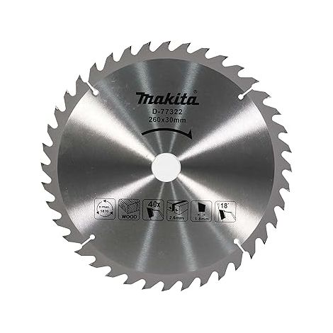 Disco TCT 260 mm 30 mm 40D para corte madera MAKITA