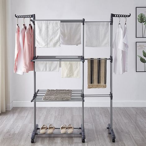 Aqrau Étendoir Linge Intérieur avec 6 Ailes sur 3 Niveaux, Séchoir à Linge Pliable, Séchoir à Linge Extensible Réglable (75-142.5)X64X170cm (1/5)