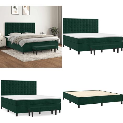 Sommier à lattes de lit et matelas Vert foncé 160x200cm Velours - Matelas à ressorts ensachés - Sommier à lattes (1/5)