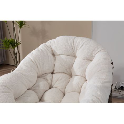 Fauteuil berçant en rotin d'extérieur, basculant rembourré à coussin rembourré pour terrasse, salon, patio, jardin, blanc intérieur